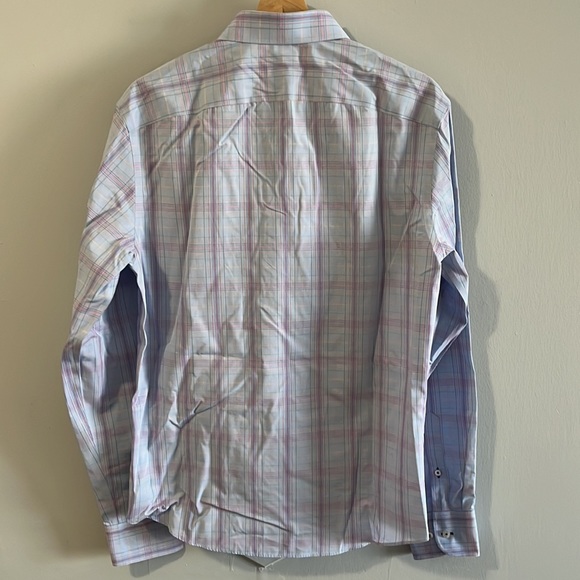 Untuckit Mens 100% Cotton Blue and Pink checked shirt sz Medium - Picture 8 of 8